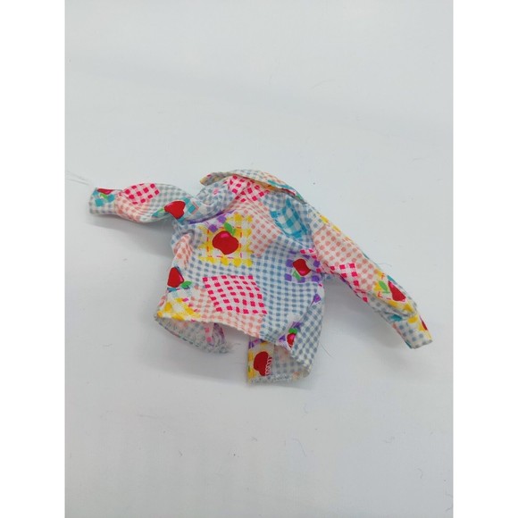 Vintage Barbie Shirt Apples Teaching Doll Clothing Top Picnic Plaid Apple Mattel - Picture 2 of 3